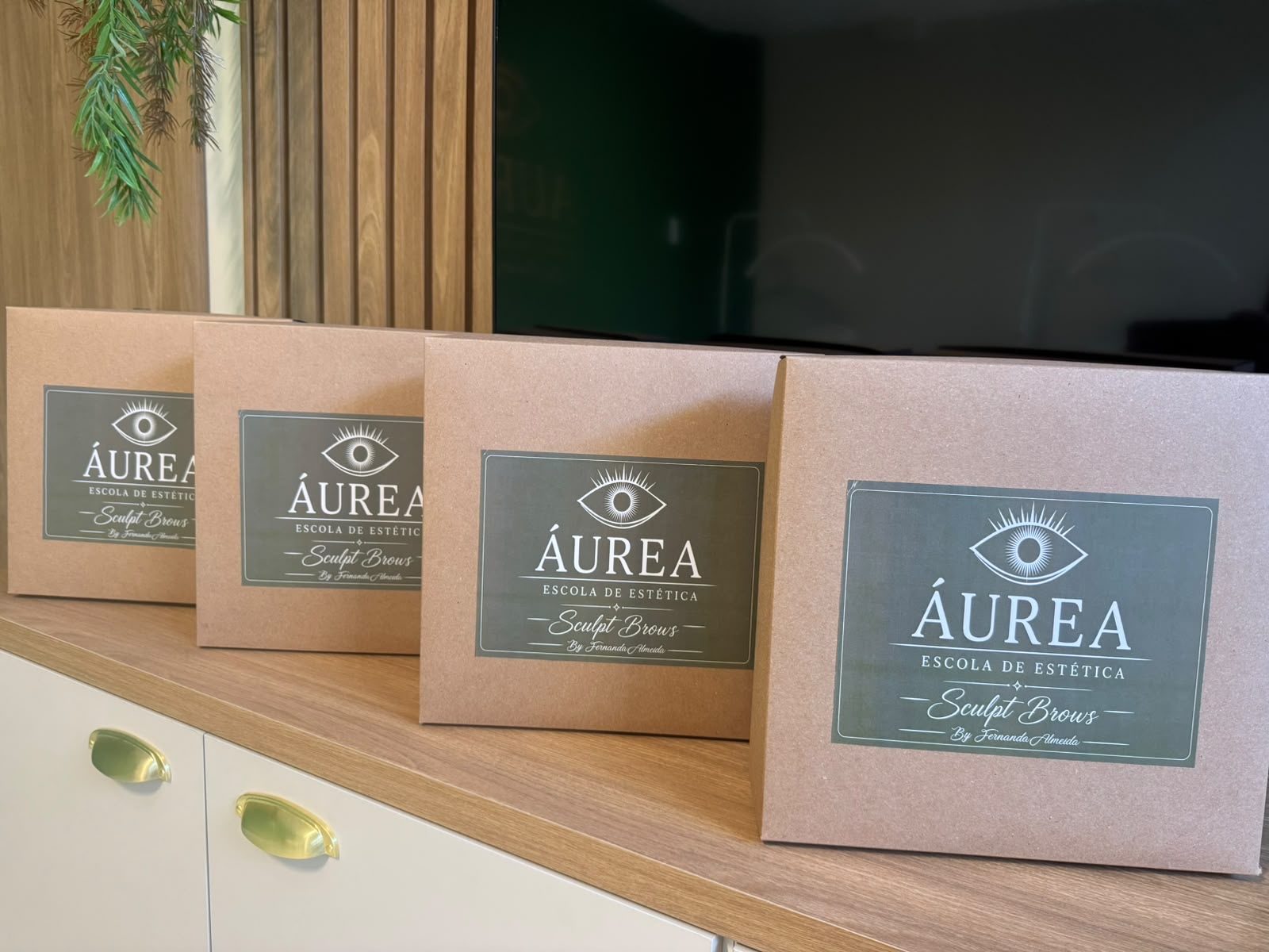Caixas do kit exclusivo Áurea do curso Sculpt Brows, prontas para entrega